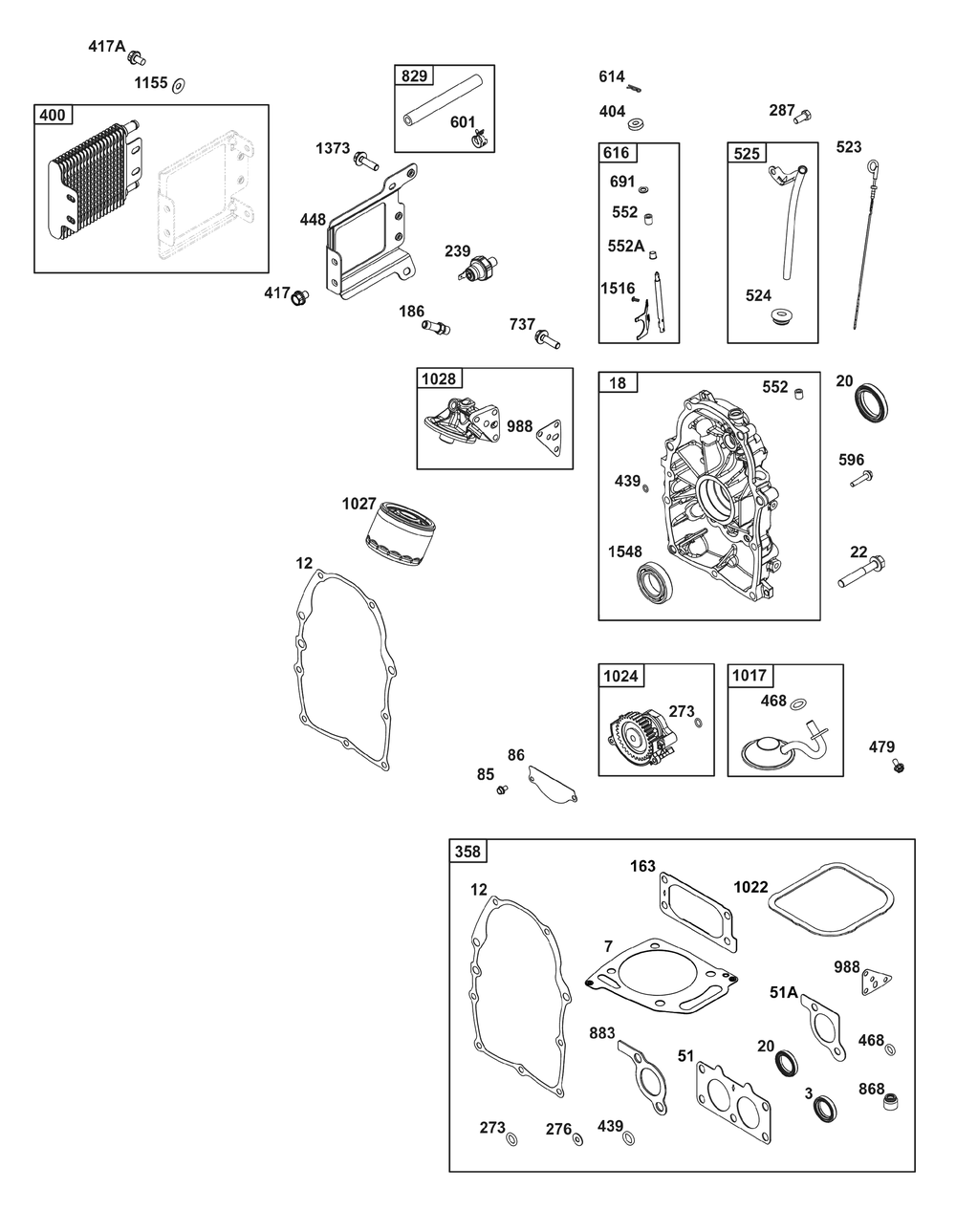 Crankcase Cover/Sump And Lubrication Group Diagram and Parts List for 386447-3332-G1 200000 - 399999 Briggs and Stratton Engine